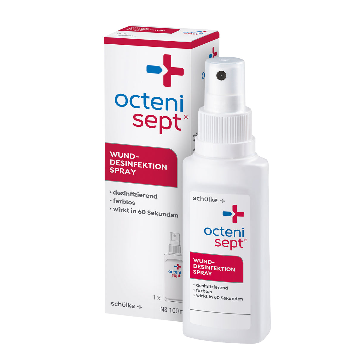 Octenisept® Wunddesinfektionsspray, farblos, Flasche mit Sprühkopf und Verpackung, 100 ml