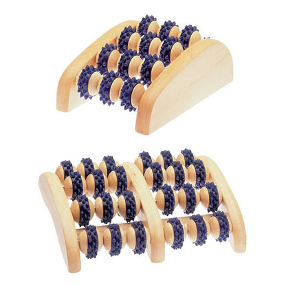 Holz-Fußroller mit blauen Noppenwalzen, gebogener Rahmen für 1–2 Füße