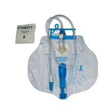 Steriler Bettbeutel mit transparenter Kammer, blauem Ventil, Schlauch und CURITY-Folie