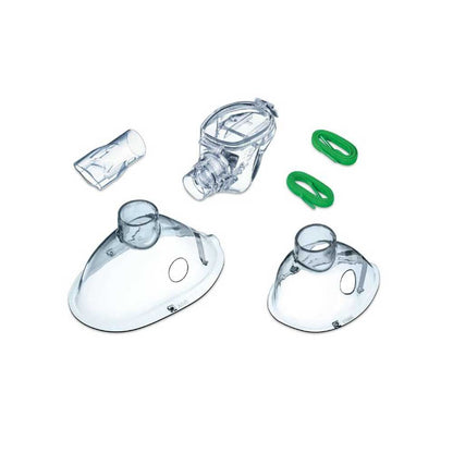 Zubehör-Set für Inhalator: transparente Masken und Mundstück mit grünen Clips