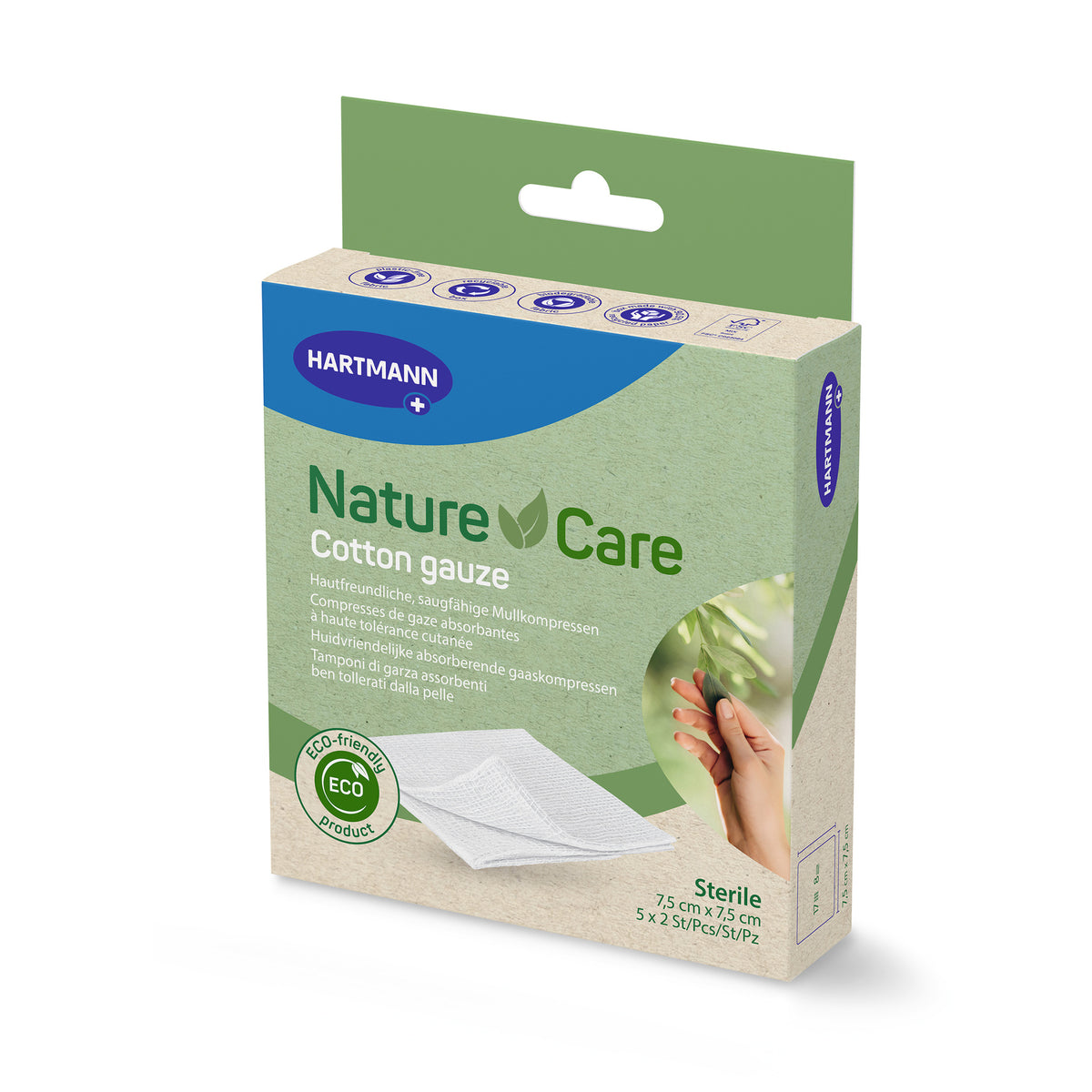 Hartmann Nature Care Mullkompressen, steril, 7,5 x 7,5 cm (Verpackung)