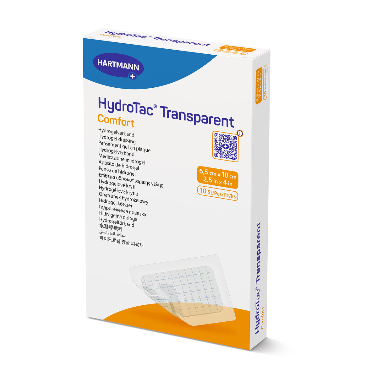 HydroTac® transparent comfort Wundverband-Packung, 6,5×10 cm, weiß mit blauem Seitenbereich