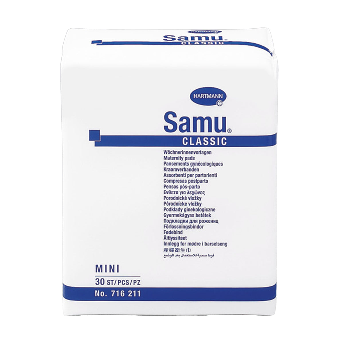 Hartmann Samu® Classic MINI Vorlagen, 30 St/PCS/PZS, blaue Packungsbeschriftung