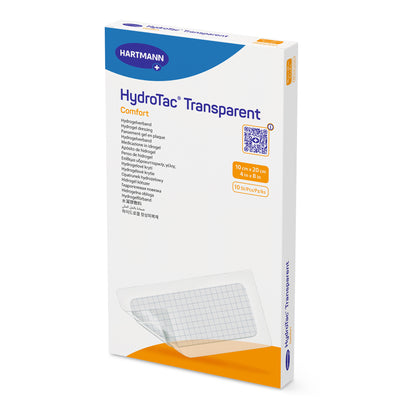 HydroTac® transparent comfort Wundverband-Packung, 10×20 cm, weiß mit blauem Logo