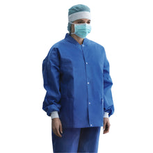 Blaue Jacke mit Knopfleiste, Stehkragen und langen Ärmeln