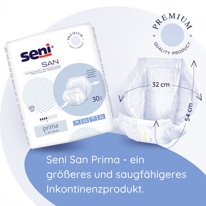 Inkontinenzvorlagen Seni San Prima, 4 Tropfen, 30 Stück; Maße 32×54 cm, anatomisch