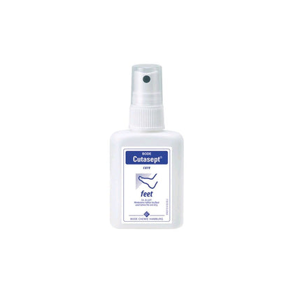 Parfümfreies Cutasept Fußspray, weißer Sprühflakon mit Pumpsprüher und blauem Etikett
