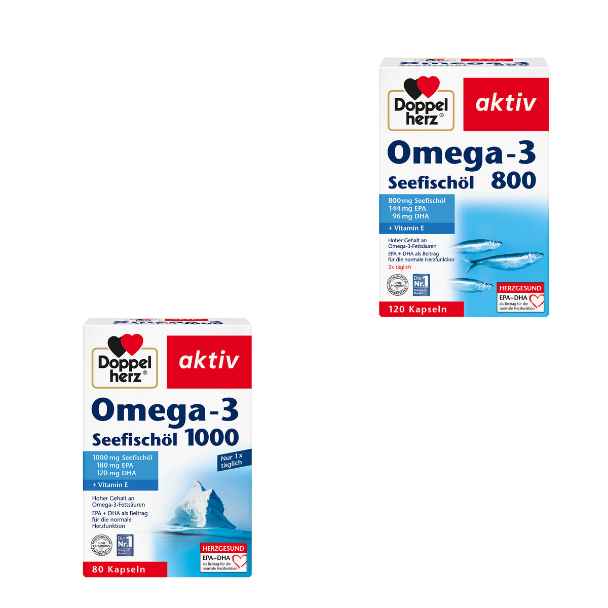 Doppelherz aktiv Omega-3 Seefischöl 1000mg und 800mg Kapseln