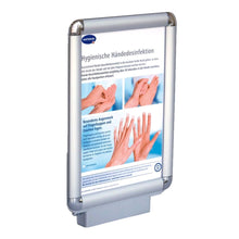 Prospekthalter für BODE Hygiene-Tower aus Stahl, silberfarbener Rahmen mit Klarsichtfront