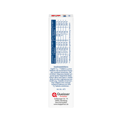 Magnesium-400 Tablettenbox mit Wirkstofftabelle und Herstellerangaben