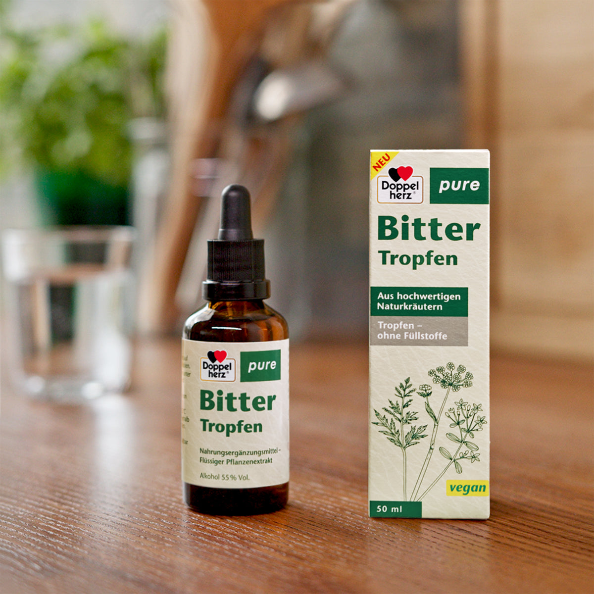 Doppelherz pure Bitter Tropfen Tropfflasche und Packung, vegan, 50 ml