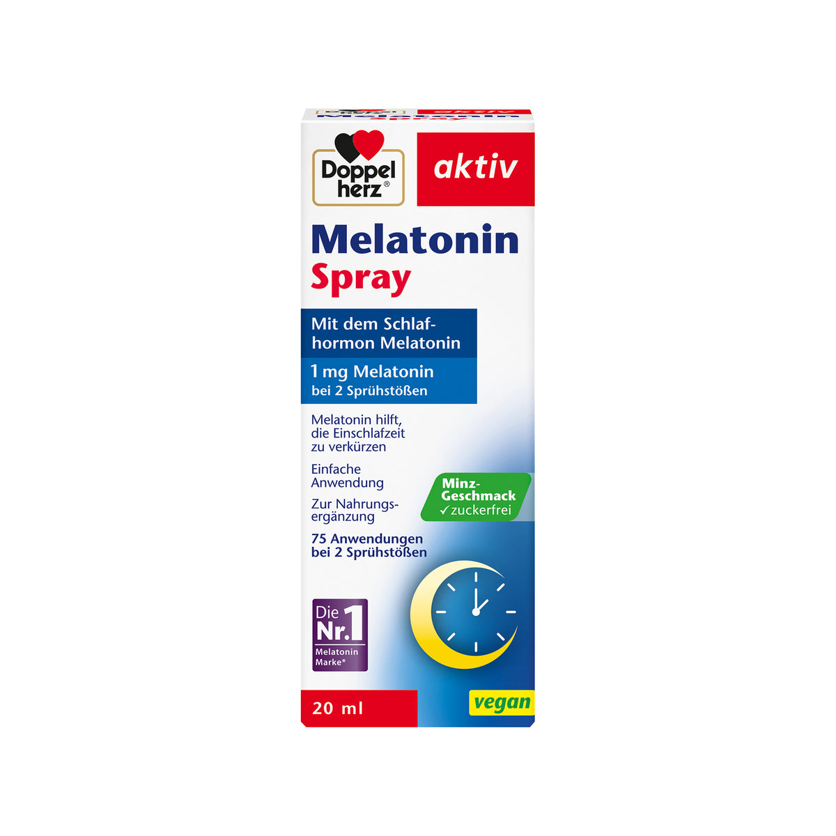 Doppelherz aktiv Melatonin-Spray, 20 ml, Vorderseite mit Sprühkopf-Angabe