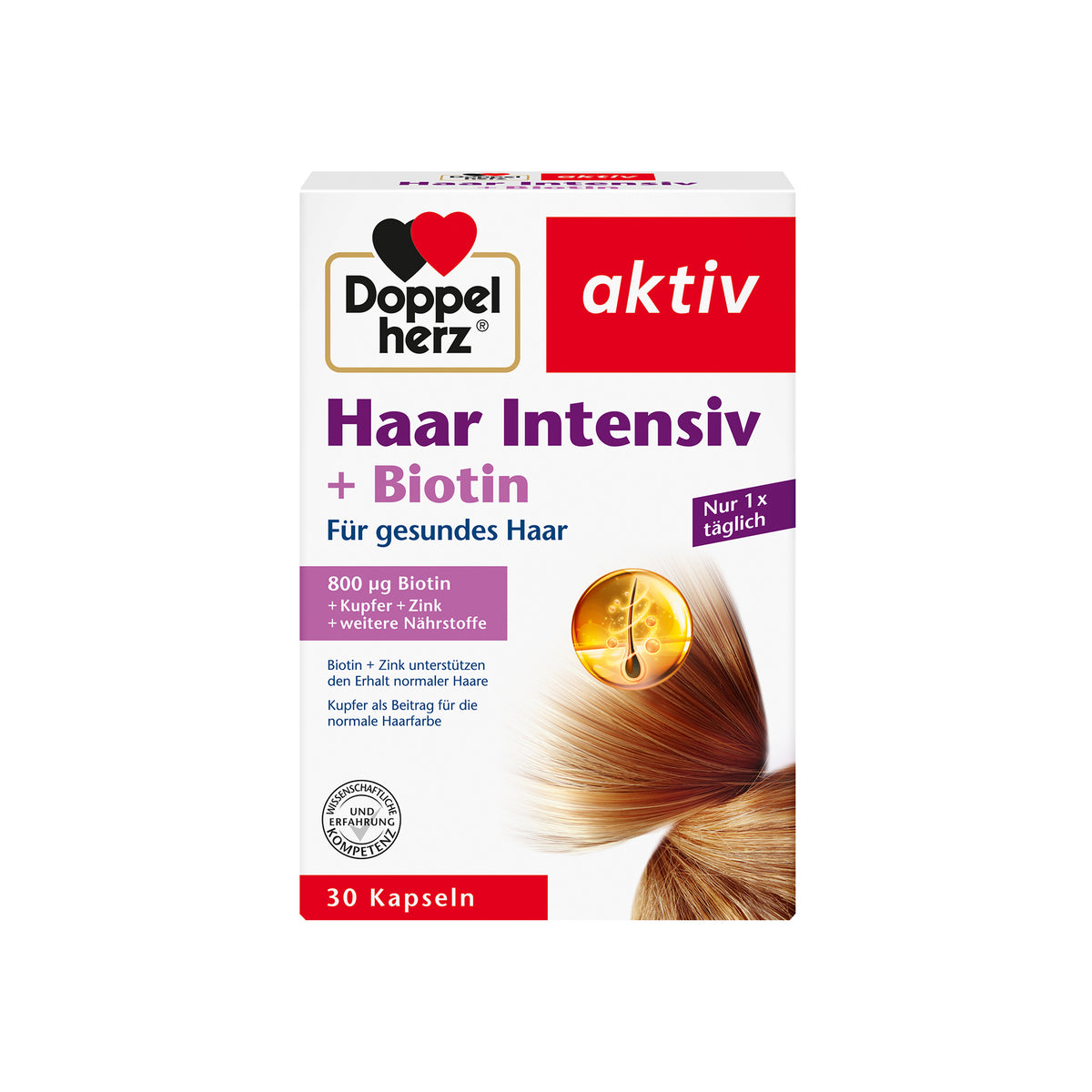 Doppelherz aktiv Haar Intensiv + Biotin, 30 Kapseln Packung.