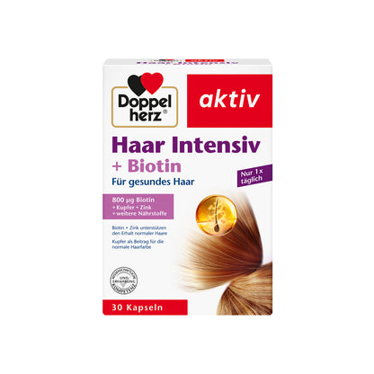 Doppelherz aktiv Haar Intensiv + Biotin, 30 Kapseln Packung.