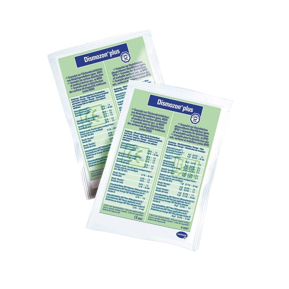 Flächen-Desinfektionsgranulat Dismozon® plus, zwei Beutel leicht versetzt