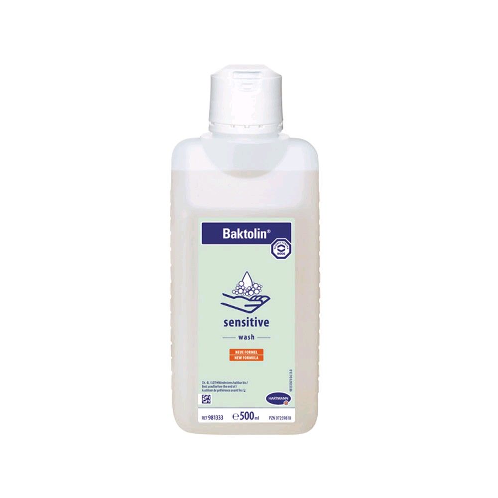 Baktolin sensitive wash Waschlotion, weiße Flasche mit Etikett und Produktaufdruck