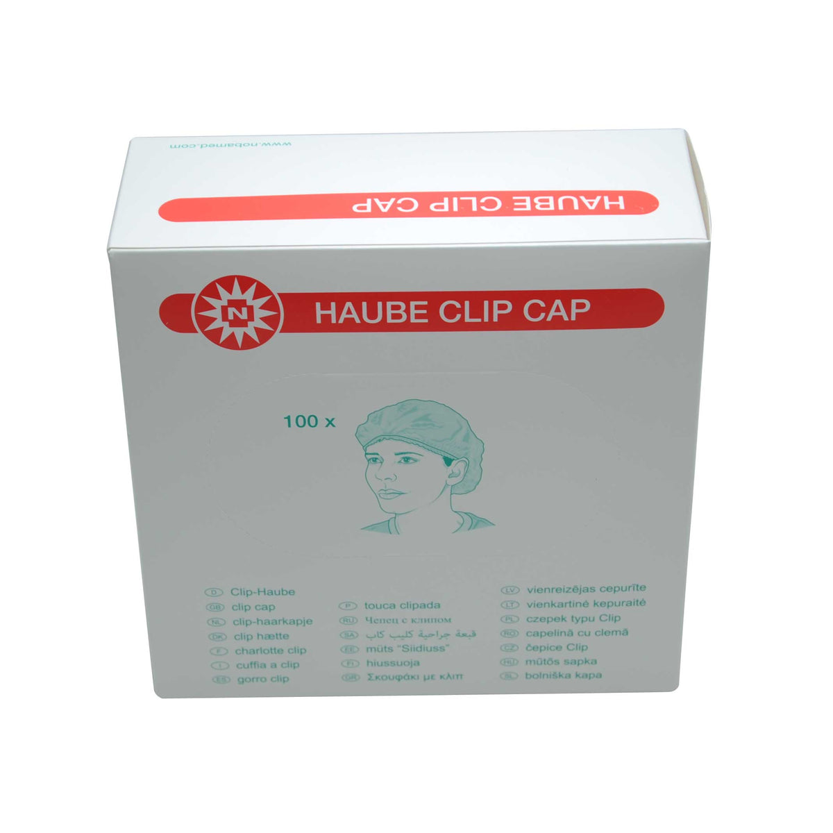 Noba Verpackungsbox für Haube Clip Cap, 100 Stück, mit Aufdruck „HAUBE CLIP CAP“
