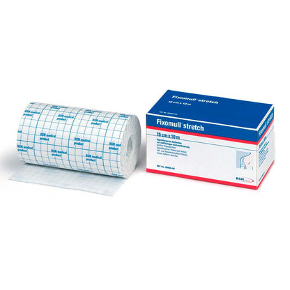 Verpackung von BSN Fixomull® Stretch Klebevlies mit Größenangabe 15 cm x 10 m