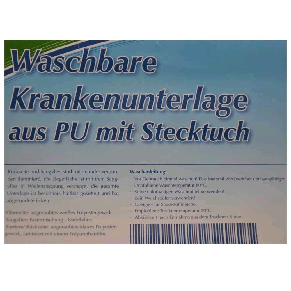 Informationsblatt zur waschbaren Krankenunterlage: Stecktuch, PU, Waschanleitung