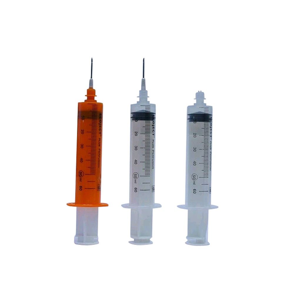 Ecoject plus Perfusion-Infusionsspritzen-Set: 3 Spritzen mit Skala, 50 ml, orange & 2 transparent