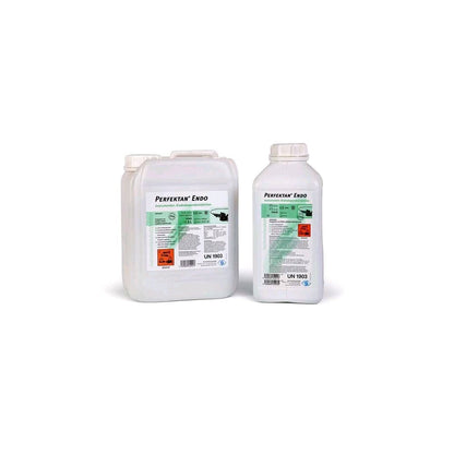 Instrumentendesinfektion Perfektan® Endo: Kanister und Flasche, kompakte Größen nebeneinander