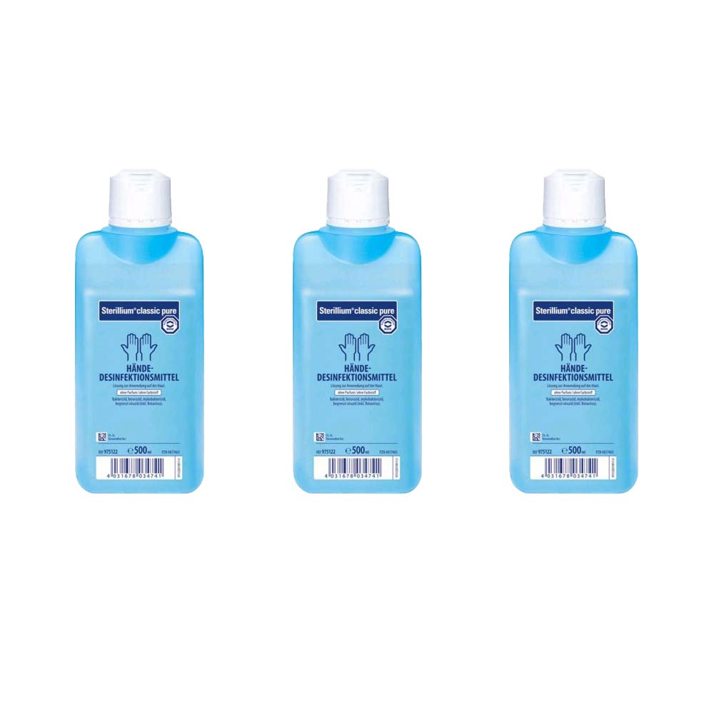 Sterillium classic pure Händedesinfektionsmittel-Set: 3 blaue Flaschen, je 500 ml