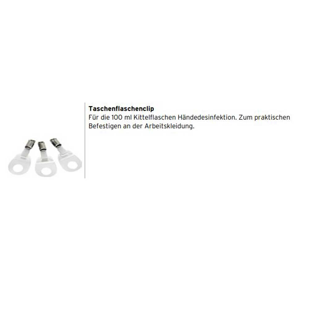 Ecolab Taschenflaschenclip, mehrere graue Clips mit dunklem Verschluss