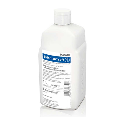 Ecolab Skinman soft Händedesinfektion, 1-L-Flasche mit weißer Schraubkappe