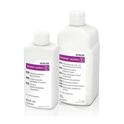 Waschlotion Ecolab Seraman sensitive: 1.000-ml- und 500-ml-Flaschen