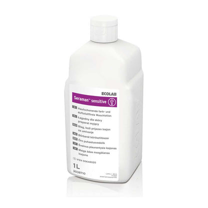 Waschlotion Ecolab Seraman sensitive, 1.000 ml Flasche mit Rückseitenaufdruck