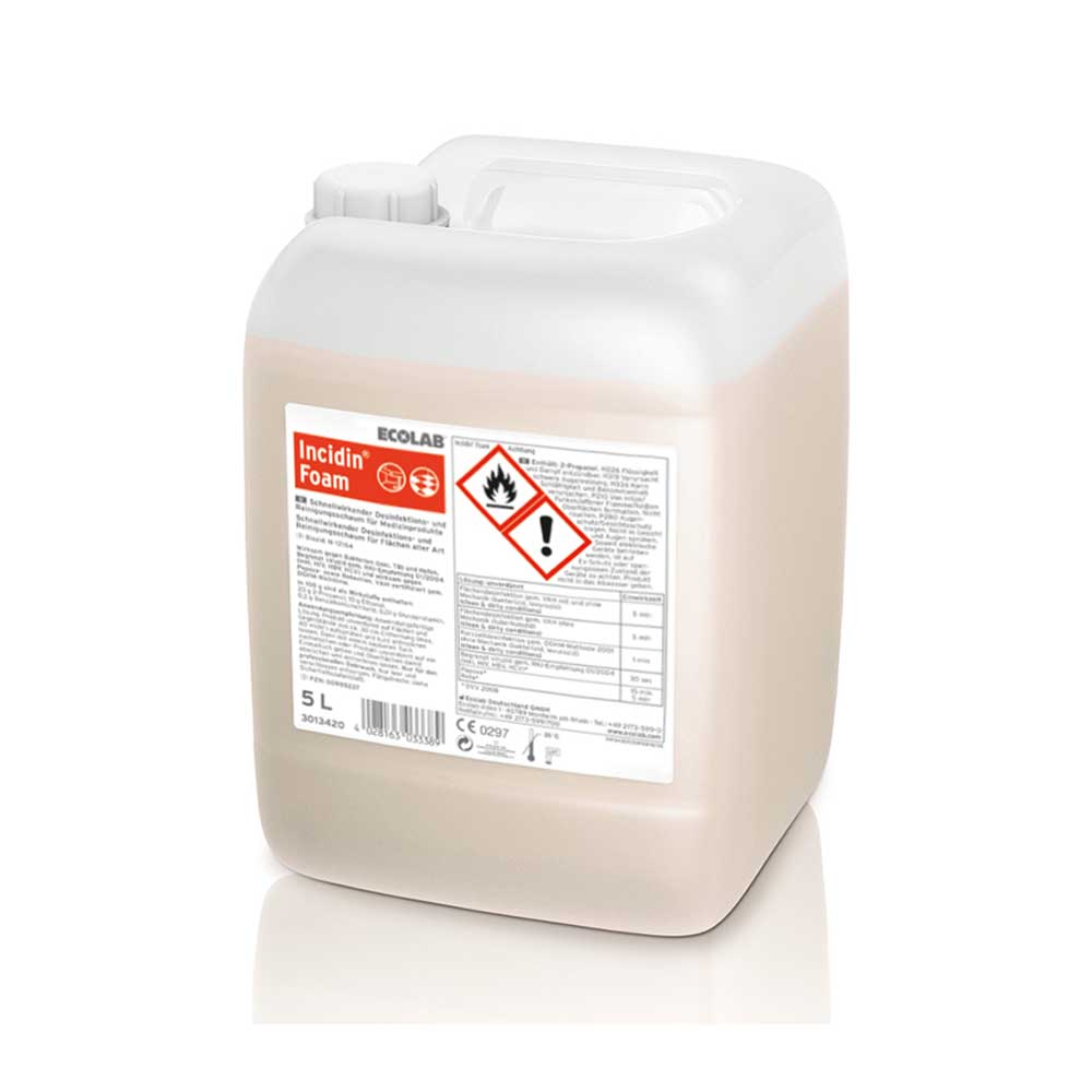 Ecolab Incidin Foam Flächendesinfektion, 5-L-Kanister mit Etikett und Warnsymbolen