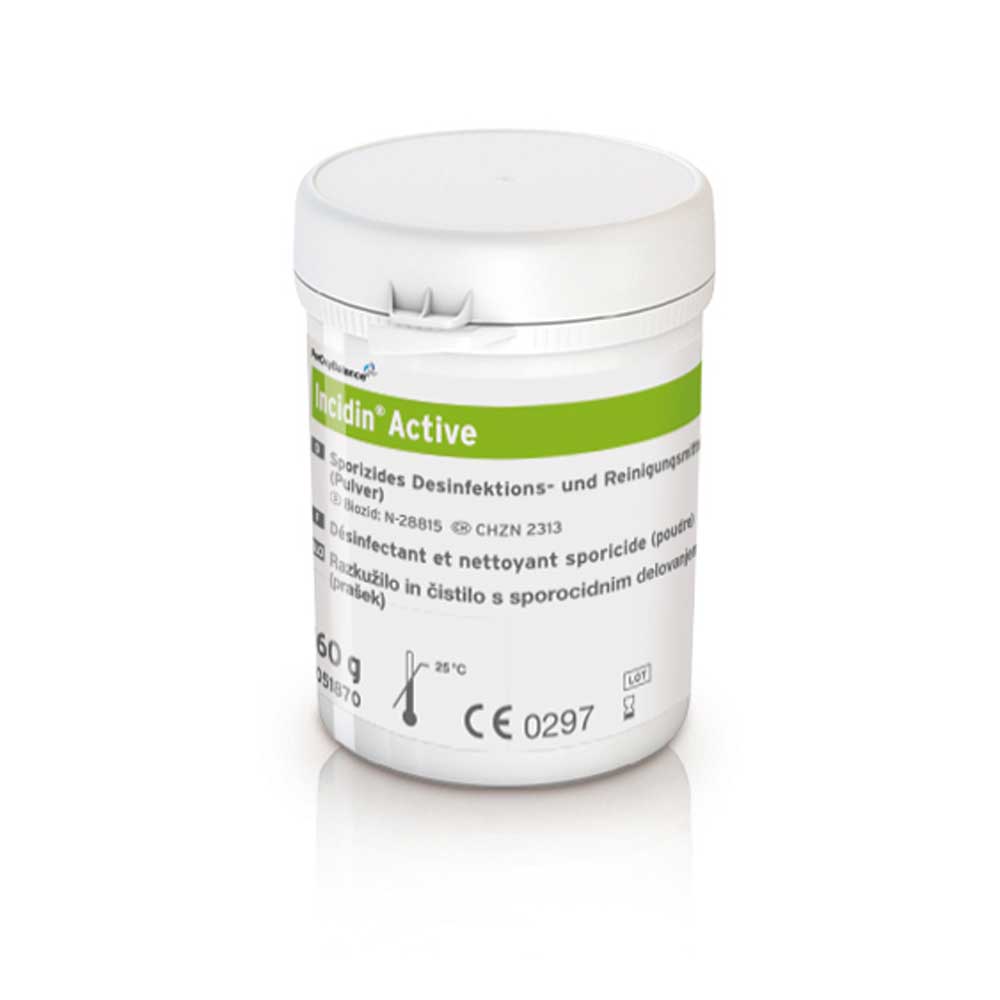 Ecolab Incidin Active Flächendesinfektion: kleine weiße Dose mit grünem Etikett (50 g)