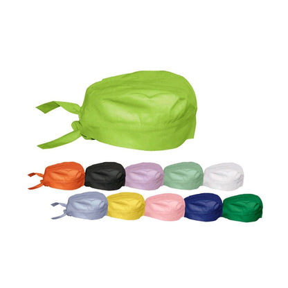 Sterilisierbare Stoffhaube (Bandana) in Grün, gefaltete Kappe mit Bindebändern