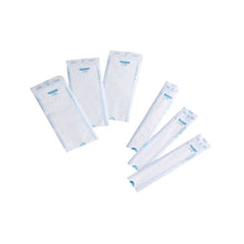 Sterilisationsbeutel-Pack: mehrere Folienbeutel mit blauem Label und Rand, ca. 25 cm