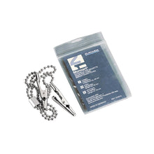 Serviettenkettchen Euronda: silberne Kugelmetallkette mit Knebel-Clip und Kunststofftasche