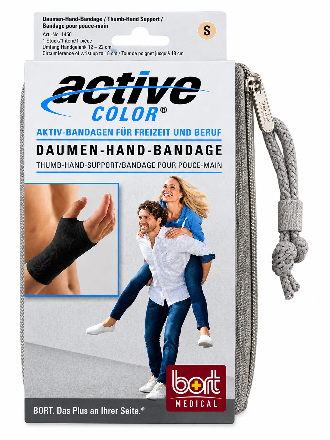 Daumen-Hand-Bandage schwarz mit Daumen-Hand-Support und Kordelaufhängung