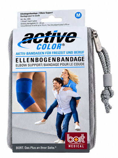 Ellenbogenbandage Active Color in blauer Ausführung, Packung mit Größe M