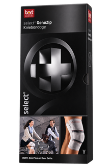 Bort select GenuZip Kniegelenkbandage links, silberne Verpackung