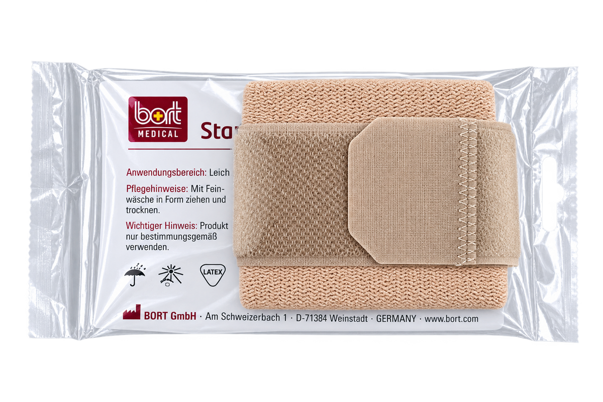 Bort Stabilo Handgelenkbandage, hautfarben: gepolsterte Bandage mit Klett