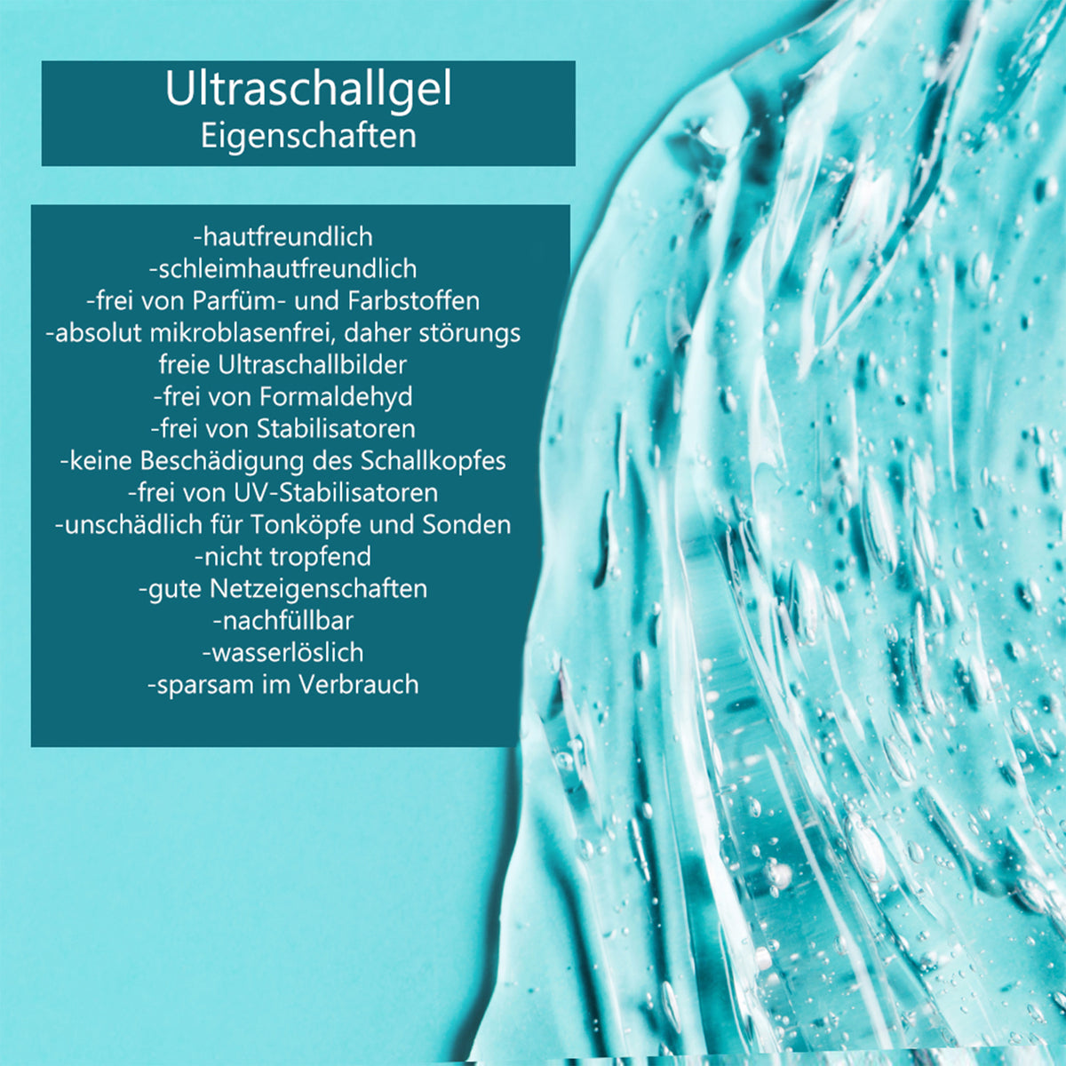 Ultraschallgel-Eigenschaften mit gel-artiger Darstellung und Textfeld