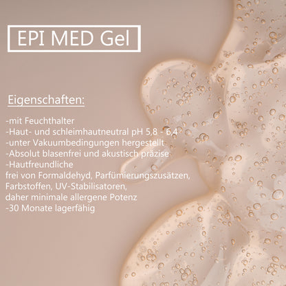 EPI-MED Gel Produktinfos: pH 5,8–6,4, unter Vakuumbedingungen getestet