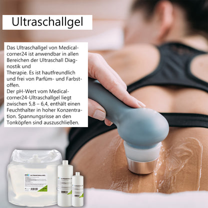 Ultraschallgel-Set: Kanister und kleine Flaschen, zur Anwendung auf Patientenhaut