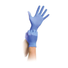 Nitrilhandschuh blau-violett, puderfrei, Handrücken, Finger gespreizt