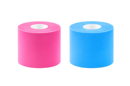 Pinkes und blaues Kinesiologie-Tape, latexfrei, als Rollen mit innenliegendem Kern
