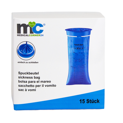 Medicalcorner24 Spuckbeutel latexfrei, 1,5 l, 15 Stück, blau, Packung