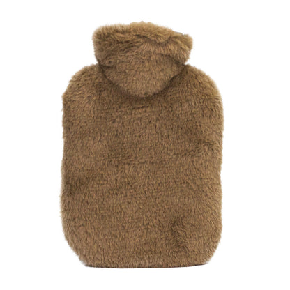 Wärmflasche mit flauschigem Stoffbezug in Braun, mit Verschlussöffnung oben