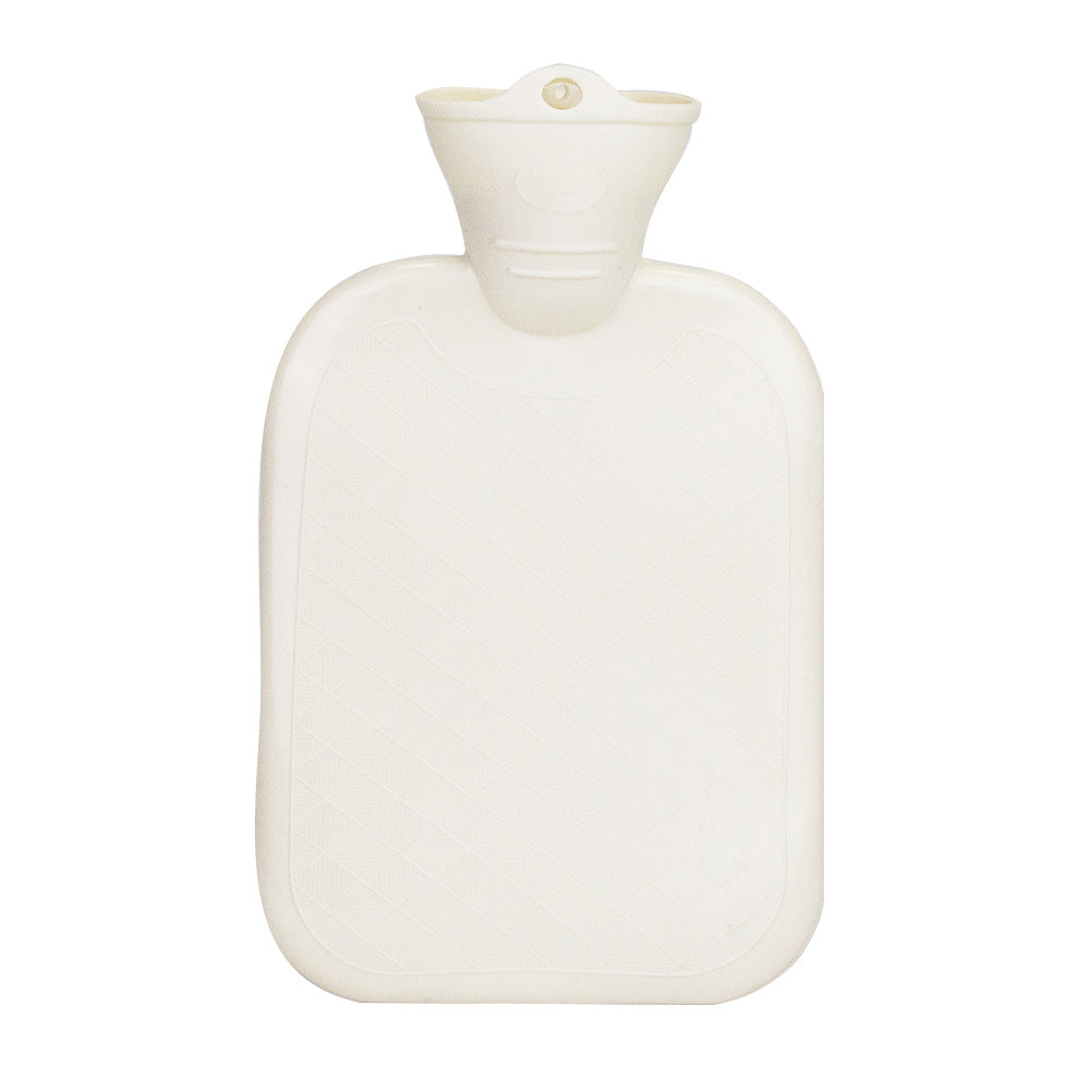 Weiße Wärmflasche (1 l) mit Verschluss und einseitiger Lamelle