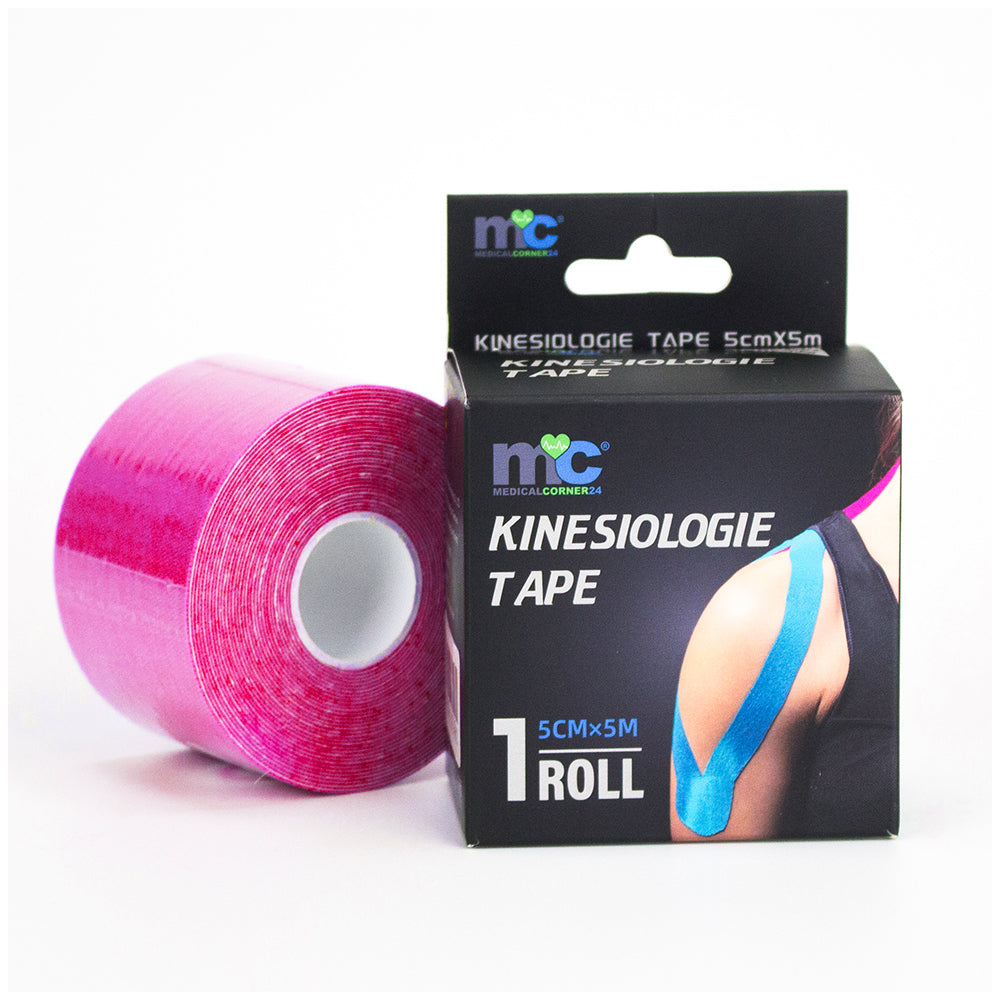 Kinesiologie-Tape-Rolle und Verpackung, Farbe pink