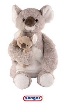 Sänger Plüsch-Koala mit kleinem Kuscheltier, hellgrau-beige