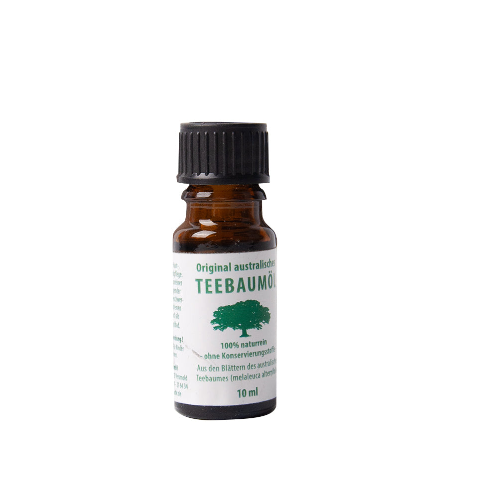 Teebaumöl-Flasche 10 ml, bernsteinfarbenes Öl, schwarzer Schraubverschluss